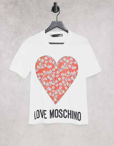 T-Shirt bianca con logo con cuore - Love Moschino - Modalova
