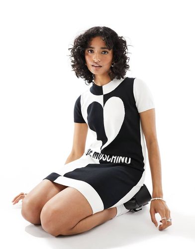 Vestito maglione bianco e nero con logo - Love Moschino - Modalova