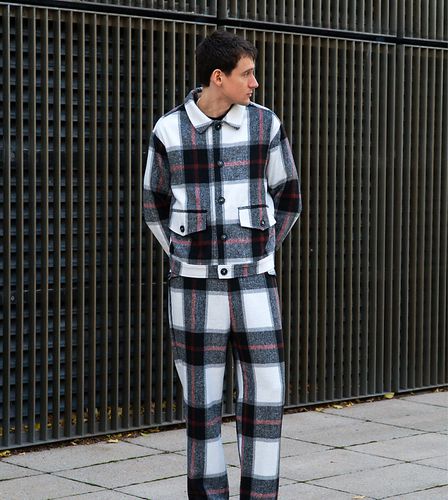 X Isaac Hudson - Camicia giacca spazzolata con bottoni a quadri in coordinato - Labelrail - Modalova
