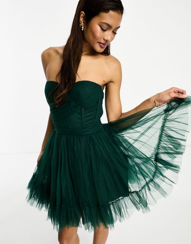 Vestito corto con corsetto avvolgente in tulle smeraldo - Lace & Beads - Modalova