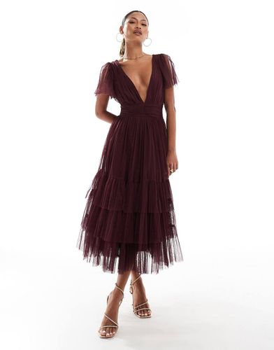 Madison - Vestito midi in tulle bordeaux con scollo a V - Lace & Beads - Modalova