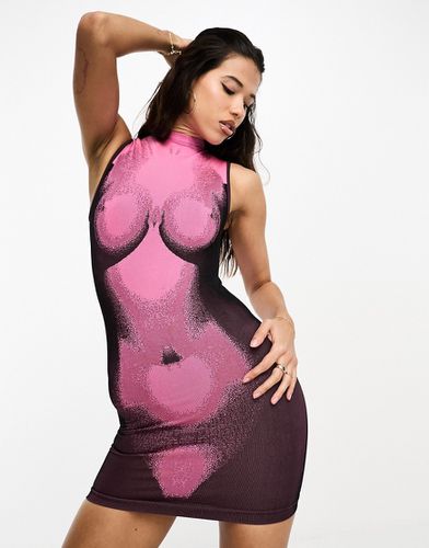 LAPP - Vestito corto senza cuciture rosa e nero con stampa stile body art - Lapp The Brand - Modalova