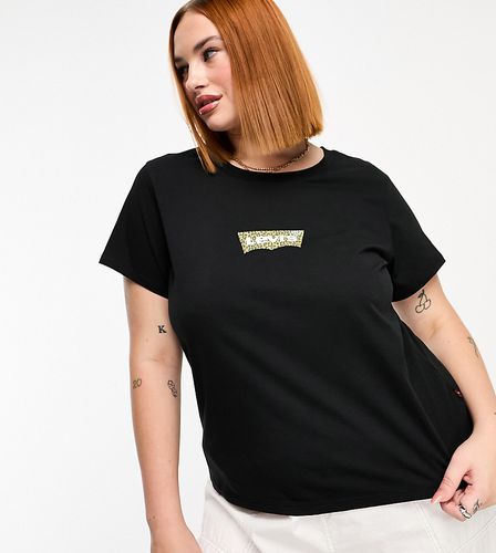 Plus - Perfect - T-shirt nera con stampa leopardata del logo sul petto - Levi's - Modalova