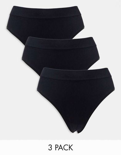 Confezione da 3 slip brasiliana a vita alta neri a coste senza cuciture - Lindex - Modalova