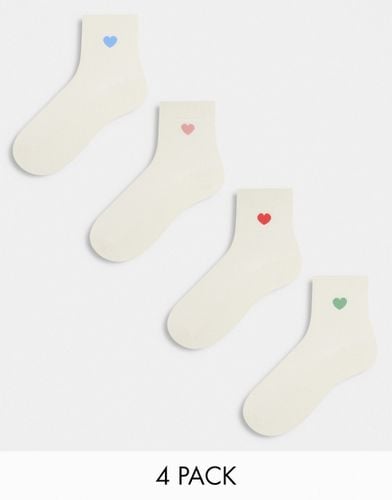 Confezione da 4 paia di calzini alla caviglia beige con cuori - Lindex - Modalova