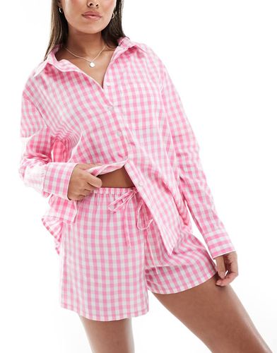 Camicia del pigiama oversize rosa a quadretti in coordinato - Luna - Modalova