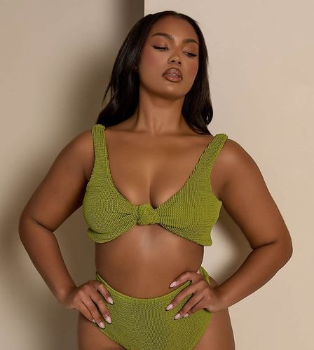 Curve x Bernadette Afia - Haut de bikini froissé avec détail noué à l'avant - Kaki - Moda Minx - Modalova