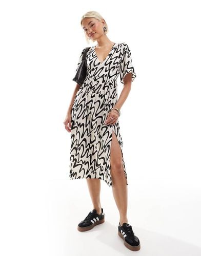 Vestito estivo midi a maniche corte con spacco laterale e stampa astratta monocromatica - In esclusiva per ASOS - Monki - Modalova