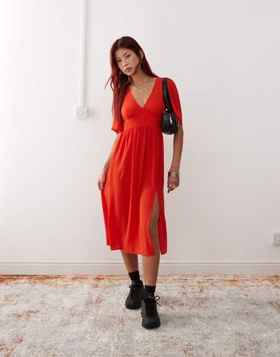 Vestito midi a maniche corte con spacco laterale - Monki - Modalova