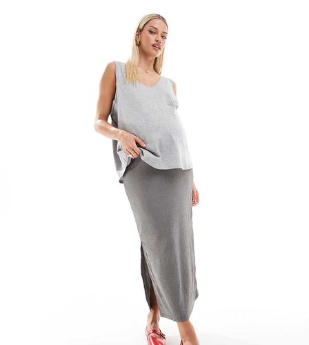 Mamalicious Maternity - Gonna lunga testurizzata grigia con spacco laterale - Mama.licious - Modalova