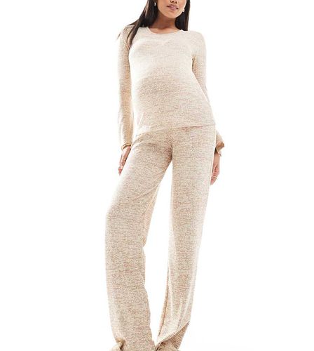 Mamalicious Maternity - Pantaloni a zampa in jersey beige mélange a coste in coordinato - Mama.licious - Modalova