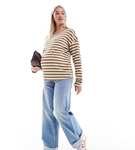 Mamalicious Maternity - T-shirt a maniche lunghe bianca e gialla a righe "breton" - Mama.licious - Modalova