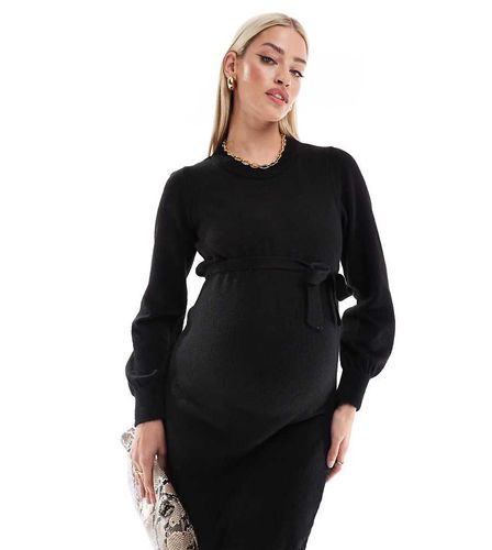 Mamalicious Maternity - Vestito corto in maglia nera con cintura - Mama.licious - Modalova