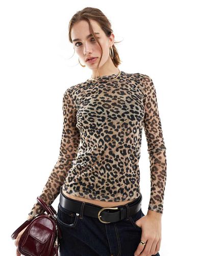 Top a maniche lunghe in rete leopardato - Mango - Modalova