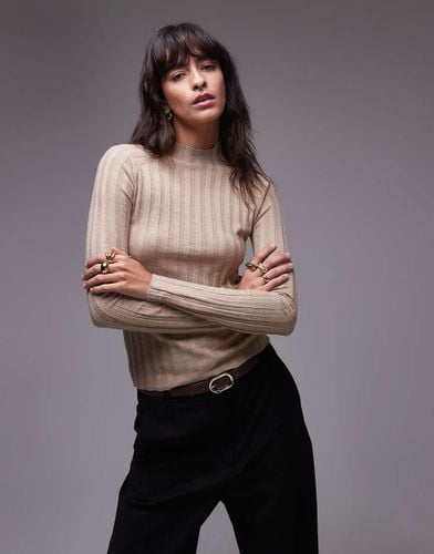 Top in maglia beige accollata a coste - Mango - Modalova