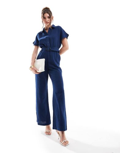 Tuta jumpsuit effetto lino scuro con cintura - Mango - Modalova