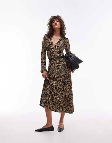 Vestito midi a maniche lunghe con scollo a V e stampa leopardata - Mango - Modalova