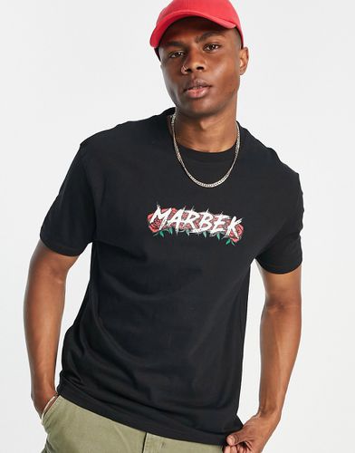 T-shirt nera con stampa del logo con rose - Marbek - Modalova