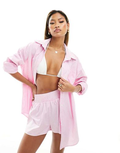 Missy Empire - Camicia oversize in popeline rosa a righe in coordinato - Missyempire - Modalova