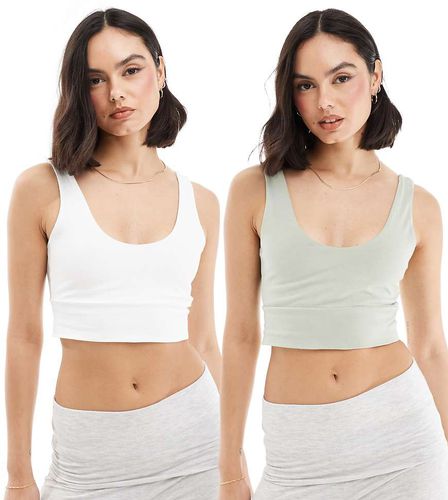 Confezione da 2 brassière bianca e salvia con scollo rotondo - Miss Selfridge - Modalova