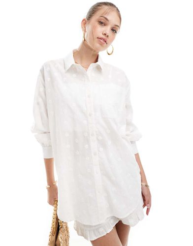 Camicia oversize in cotone crema con ricamo - Miss Selfridge - Modalova