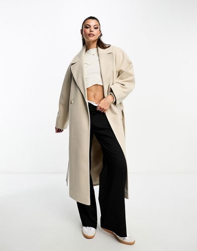 Cappotto lungo color pietra a portafoglio con cintura - Miss Selfridge - Modalova