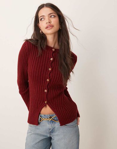 Cardigan in maglia a coste bordeaux - Miss Selfridge - Modalova