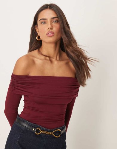 Body à manches longues et encolure bardot - Bordeaux - Miss Selfridge - Modalova