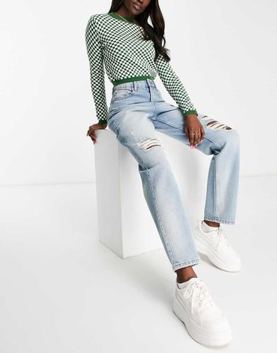 Dad jeans comodi a vita alta con strappi lavaggio chiaro - Miss Selfridge - Modalova