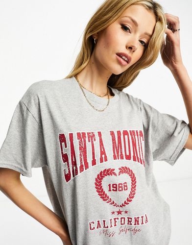 T-shirt oversize mélange con grafica "Santa Monica" stampata - Miss Selfridge - Modalova