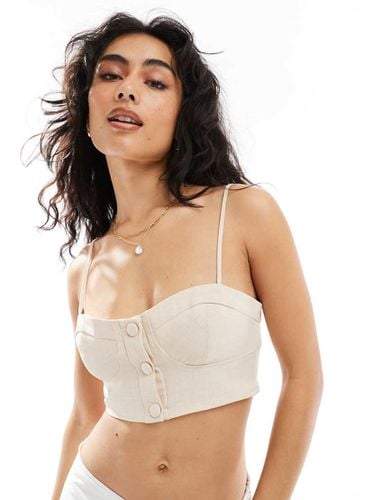 Top a corsetto sartoriale beige con bottoni - Miss Selfridge - Modalova