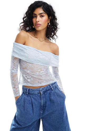 Top stile Bardot in pizzo azzurro - Miss Selfridge - Modalova