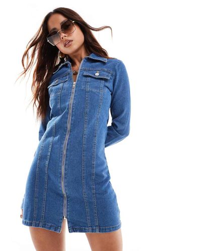 Vestito camicia in denim lavaggio medio con zip - Miss Selfridge - Modalova