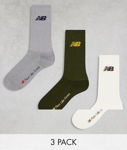 NB Place Like Home - Confezione da 3 paia di calzini corti bianchi, grigi e kaki - New Balance - Modalova