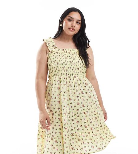 New Look Curve - Robe courte froncée à fleurs - New Look Plus - Modalova