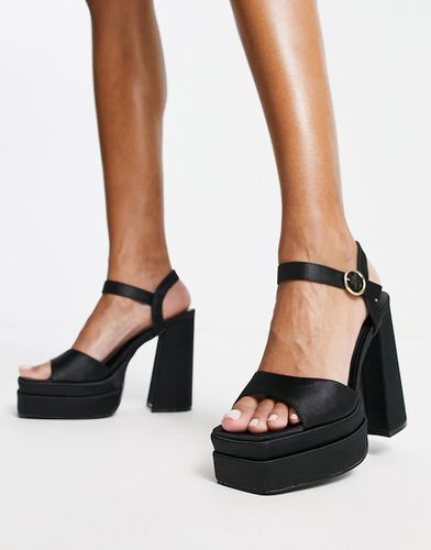 Sandali con tacco largo neri con punta quadrata e plateau doppio - New Look - Modalova