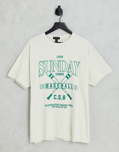 Sunday - T-shirt bianca stile baseball - New Look - Modalova