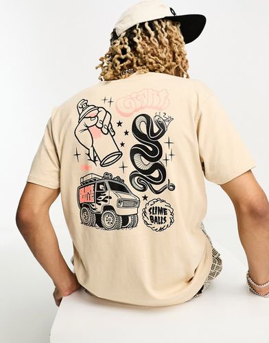 Slimeballs x Mike Giant Center - T-shirt beige con stampa sul retro e sul petto - Santa Cruz - Modalova