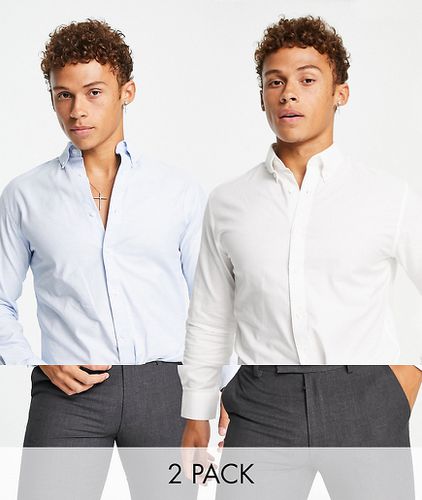 Confezione da 2 camicie Oxford slim bianche e blu - Selected Homme - Modalova