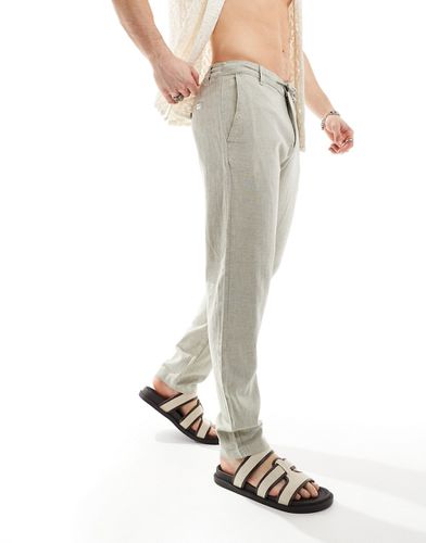 Pantaloni slim affusolati in misto lino color crema - Selected Homme - Modalova