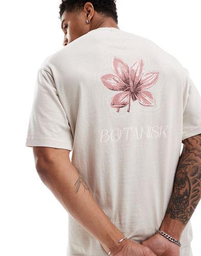T-shirt oversize beige con stampa di fiore sul retro - Selected Homme - Modalova