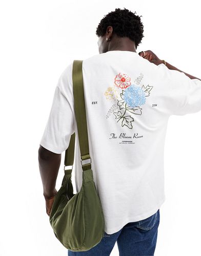 T-shirt oversize bianca con stampa artistica di fiore sul retro - Selected Homme - Modalova