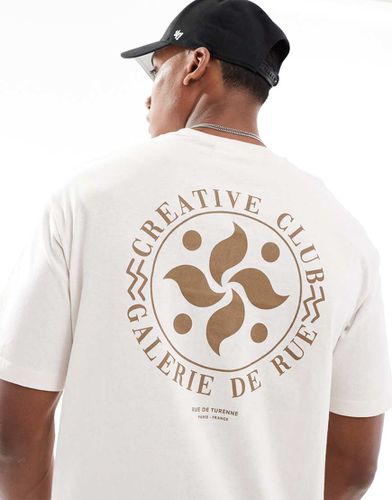 T-shirt oversize color crema con stampa circolare sul retro - Selected Homme - Modalova