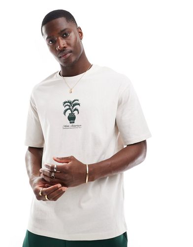 T-shirt oversize color crema con stampa di pianta - Selected Homme - Modalova