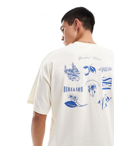 T-shirt oversize color crema con stampa "Lemon Holiday" - Selected Homme - Modalova