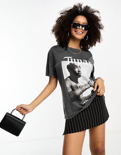 T-shirt oversize grigia con grafica "Tupac" - Stradivarius - Modalova