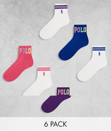 Confezione da 6 paia di calzini corti color rosa, viola, e blu con logo - Polo Ralph Lauren - Modalova