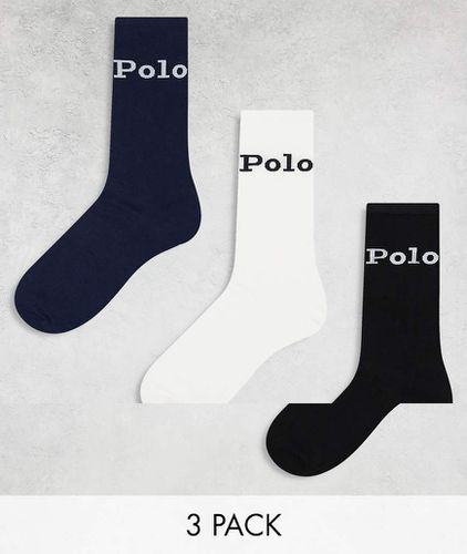 Confezione da 3 paia di calzini neri, color crema e blu navy con logo - Polo Ralph Lauren - Modalova