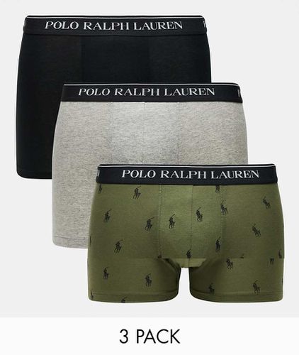 Confezione da 3 paia di boxer aderenti , kaki e grigio con logo sulla fascia in vita - Polo Ralph Lauren - Modalova