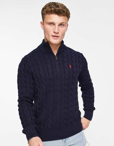 Maglione lavorato a trecce in cotone con zip corta e logo - Polo Ralph Lauren - Modalova